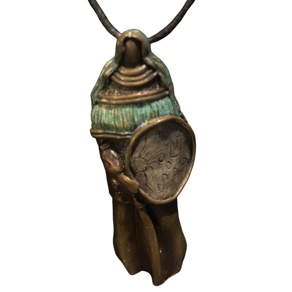 Rare Roger Robert Bronze & Green Patina Woman Spirit Warrior Pendant Necklace - Picture 4 of 16